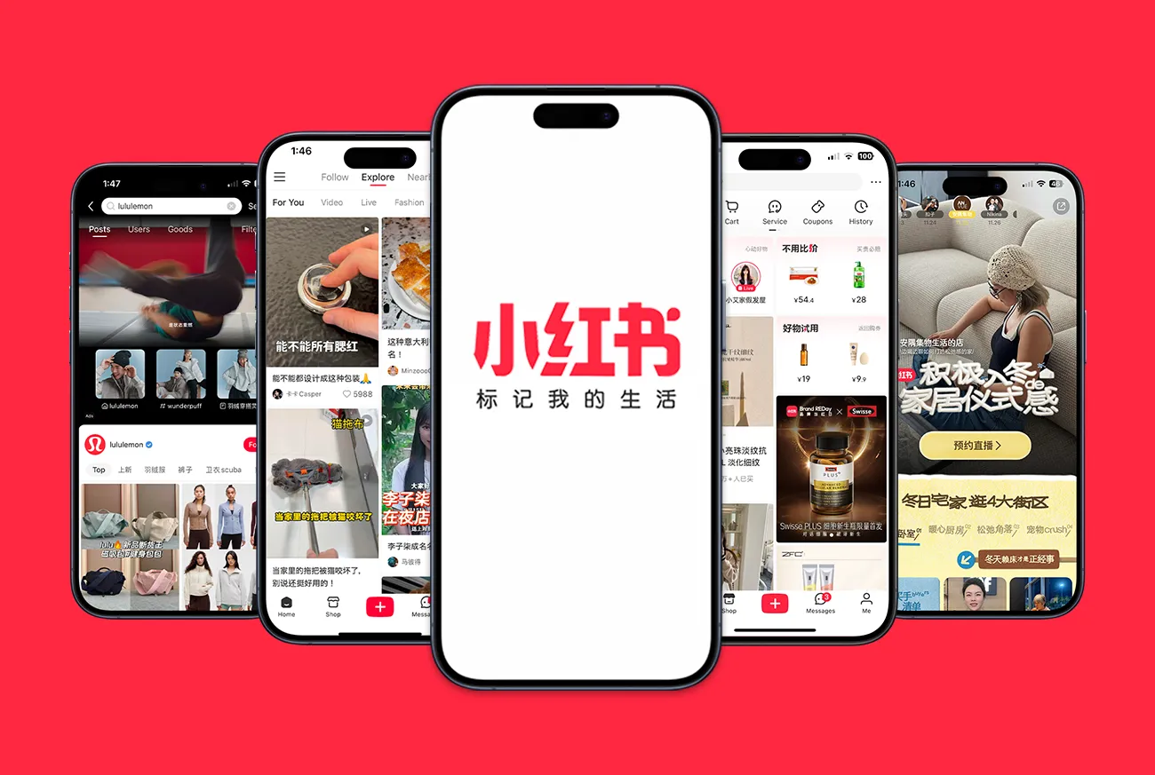 Phones showing the REDnote social platform